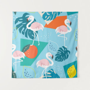 Flamingo Tropisch, Trendy Patroon. Wandkleed