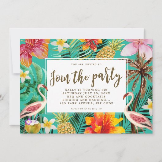 flamingo tropisch Verjaardagsfeest BBQ uitnodiging (Voorkant)