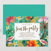 flamingo tropisch Verjaardagsfeest BBQ uitnodiging (Voorkant / Achterkant)