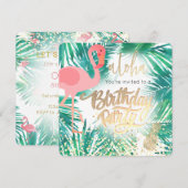 flamingo tropisch verjaardagsfeestje kaart (Voorkant / Achterkant)