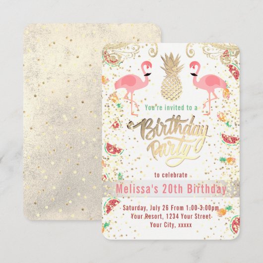 flamingo tropisch verjaardagsfeestje kaart (Voorkant / Achterkant)