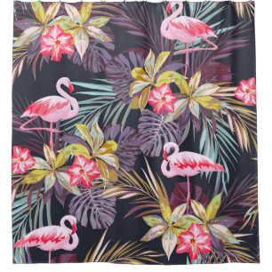 Flamingo Tropisch: Zomer Naadloos Patroon Douchegordijn