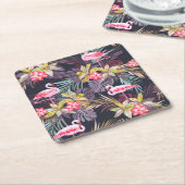 Flamingo Tropisch: Zomer Naadloos Patroon Kartonnen Onderzetters (Schuin)