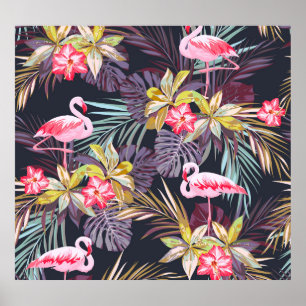 Flamingo Tropisch: Zomer Naadloos Patroon Poster