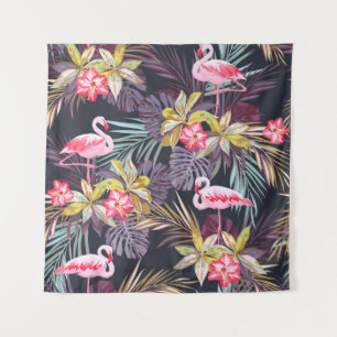 Flamingo Tropisch: Zomer Naadloos Patroon Wandkleed