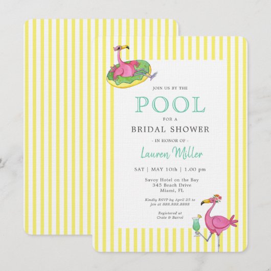 Flamingo Tropisch zwembad party Vrijgezellenfeest Kaart (Voorkant / Achterkant)