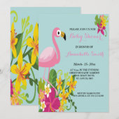 Flamingo Tropische baby shower Kaart (Voorkant / Achterkant)
