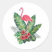 Flamingo tropische bladeren ronde sticker (Voorkant)