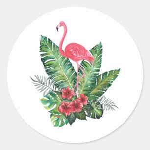 Flamingo tropische bladeren ronde sticker