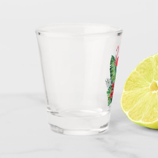 Flamingo tropische bladeren shot glas (Links)