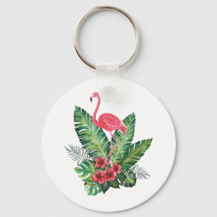 Flamingo tropische bladeren sleutelhanger