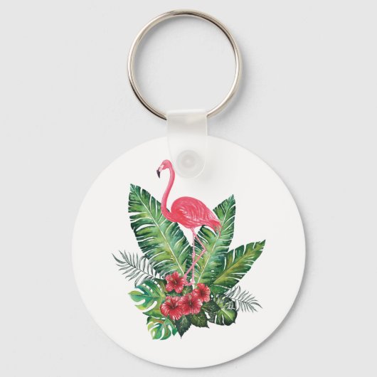 Flamingo tropische bladeren sleutelhanger (Voorkant)