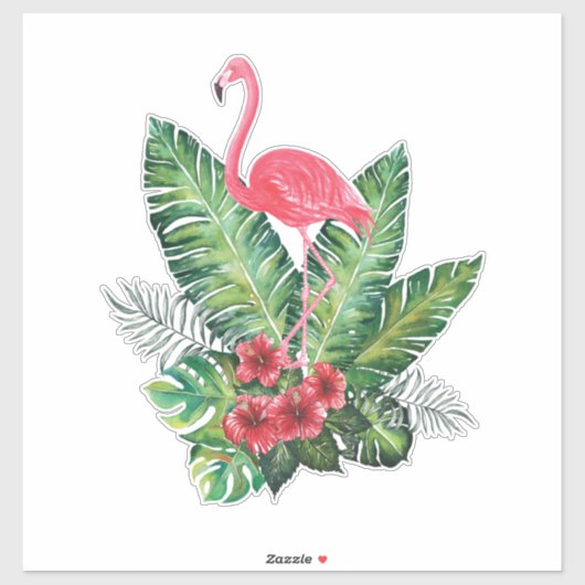 Flamingo tropische bladeren sticker (Vel)