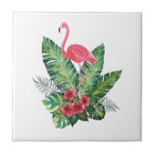 Flamingo tropische bladeren tegeltje (Voorkant)