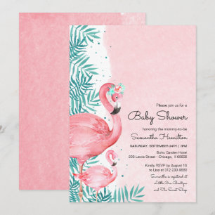 Flamingo & Tropische Bladeren Watercolor Baby Show Kaart