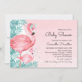 Flamingo & Tropische bladeren Waterverf Baby showe Kaart (Voorkant)