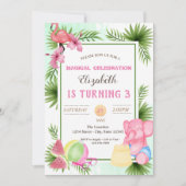 Flamingo,Tropische Bladeren, Zomer Verjaardag Kaart (Voorkant)