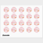 Flamingo Tropische Bloemen Roze Streep Baby shower Ronde Sticker (Vel)