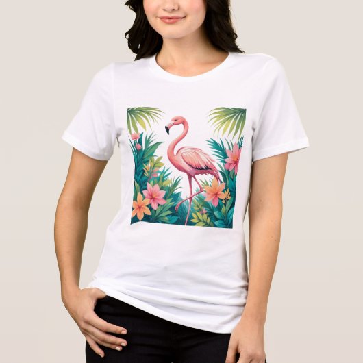 Flamingo & tropische bloemen T-shirt (Voorkant)