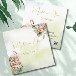 Flamingo Tropische Botanische Moderne Bloemist QR Vierkante Visitekaartje