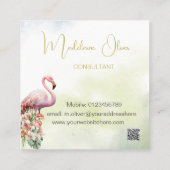 Flamingo Tropische Botanische Zwarte Bloemist QR Vierkante Visitekaartje (Achterkant)