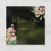 Flamingo Tropische Botanische Zwarte Bloemist QR Vierkante Visitekaartje (Voorkant)