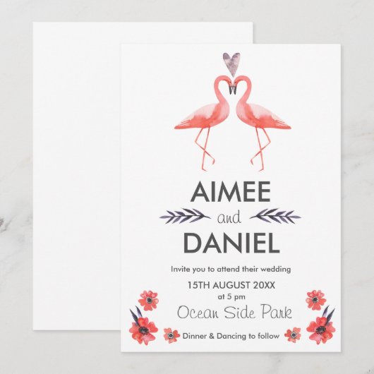 Flamingo tropische bruiloft uitnodigingskaart | su kaart (Voorkant / Achterkant)