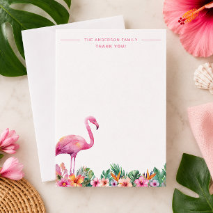 Flamingo Tropische Familie Bedankt Plat Kaart