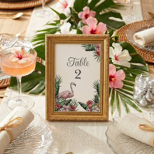 Flamingo Tropische Handgetekende Tafel Nummerkaart Kaart