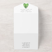 Flamingo Tropische Hawaiiaanse bladeren bloemenbru All In One Uitnodiging (Buitenkant)