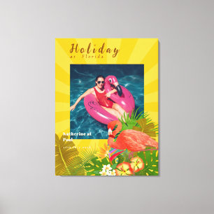 Flamingo Tropische Herinneringen Foto Geel Canvas Afdruk