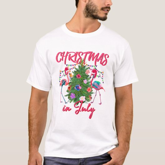 Flamingo Tropische Kerst T-shirt (Voorkant)