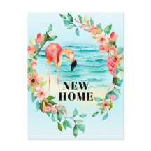 Flamingo Tropische krans Strand Scène Nieuw Huis