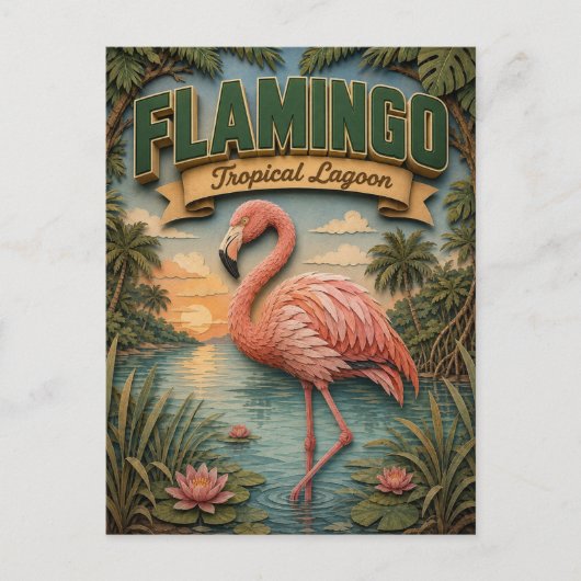 Flamingo Tropische Lagune POPCUT Briefkaart (Voorkant)