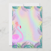 Flamingo, Tropische Leaves Holographic Birthday Kaart (Achterkant)