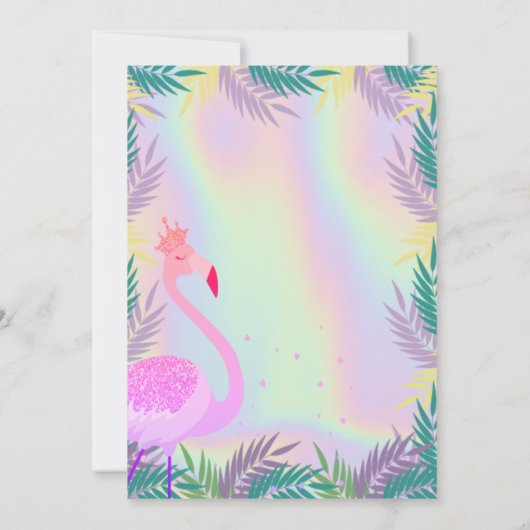 Flamingo, Tropische Leaves Holographic Birthday Kaart (Achterkant)