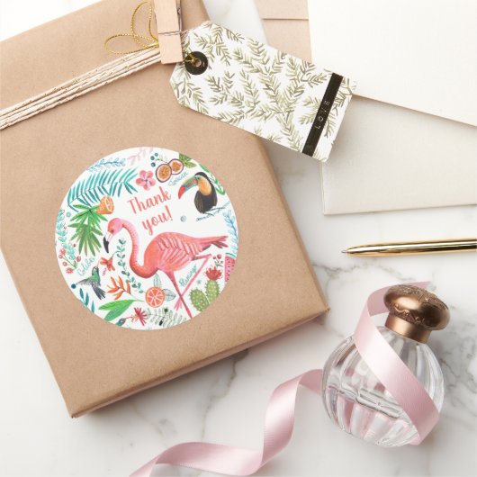 Flamingo Tropische Meisjes Verjaardag Ronde Sticker (Geschenken)