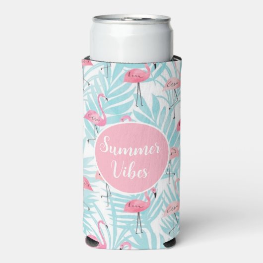 Flamingo Tropische Palm Leaf Zomer Zwembad Party Seltzer Blikjeskoeler (Seltzer Voorkant)