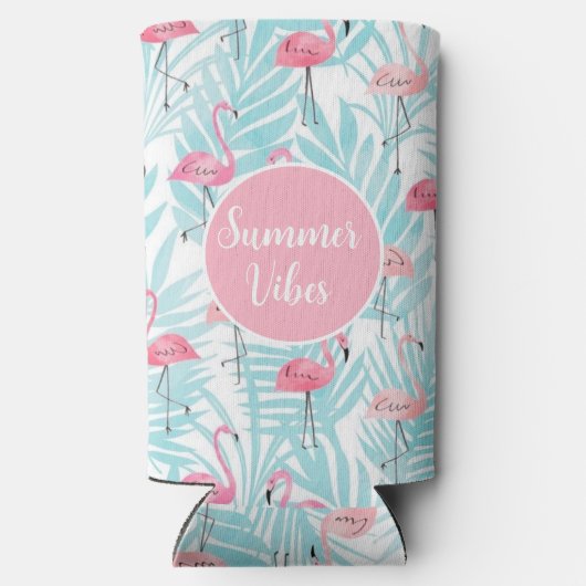 Flamingo Tropische Palm Leaf Zomer Zwembad Party Seltzer Blikjeskoeler (Achterkant)