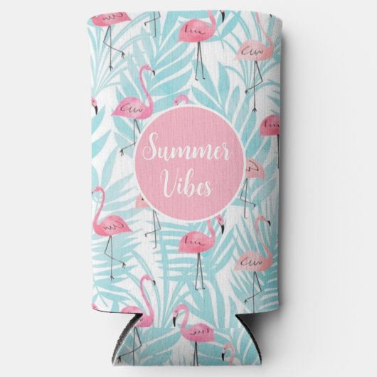 Flamingo Tropische Palm Leaf Zomer Zwembad Party Seltzer Blikjeskoeler (Voorkant)