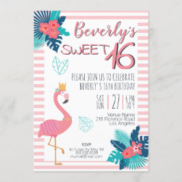 Flamingo tropische roze en blauwe florale 16e kaart