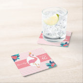 Flamingo tropische roze en blauwe florale 16e kartonnen onderzetters (Insitu)