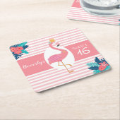 Flamingo tropische roze en blauwe florale 16e kartonnen onderzetters (Schuin)