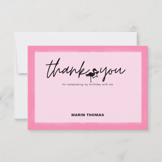 Flamingo Tropische Roze Streep Verjaardag Dank u Bedankkaart (Voorkant)