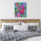 Flamingo Tropische Tekenmuur Kunst Canvas Afdruk (Insitu (Slaapkamer))