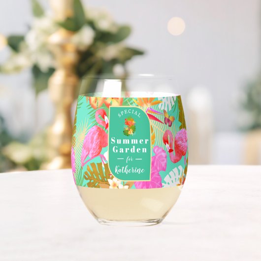 Flamingo Tropische Tuin Blauwgroen Wijnglas Zonder Voet (Insitu (Huwelijk))