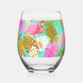 Flamingo Tropische Tuin Blauwgroen Wijnglas Zonder Voet (Achterkant)