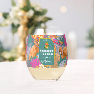 Flamingo Tropische Tuin Turquoise Wijnglas Zonder Voet
