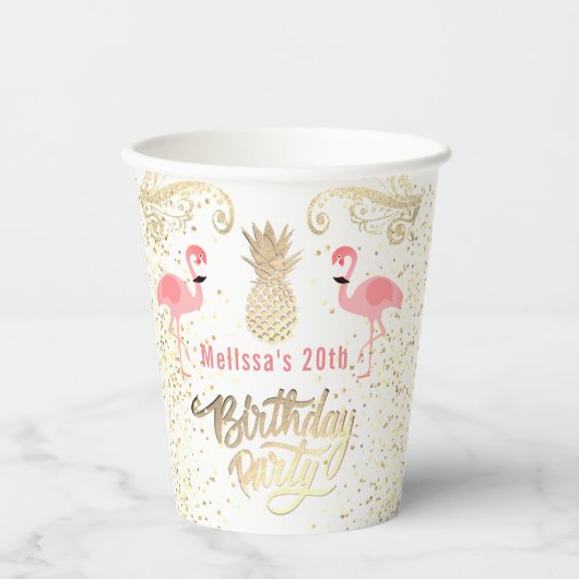 Flamingo Tropische Verjaardag Papieren Bekers (Voorkant)