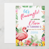 Flamingo Tropische Verjaardag Uitnodiging Zomerroz (Voorkant / Achterkant)